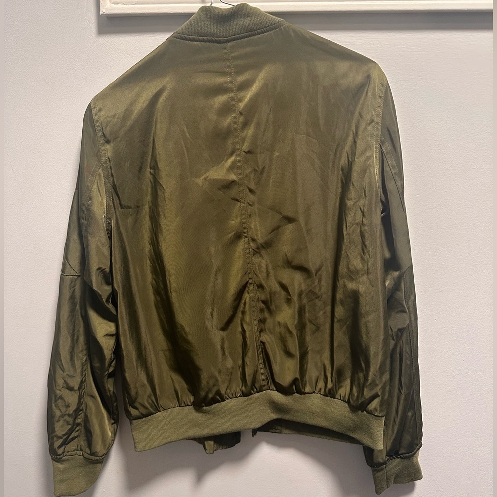Francesca’s Blue Rain Green Bomber Jacket, Large - Picture 2 of 8